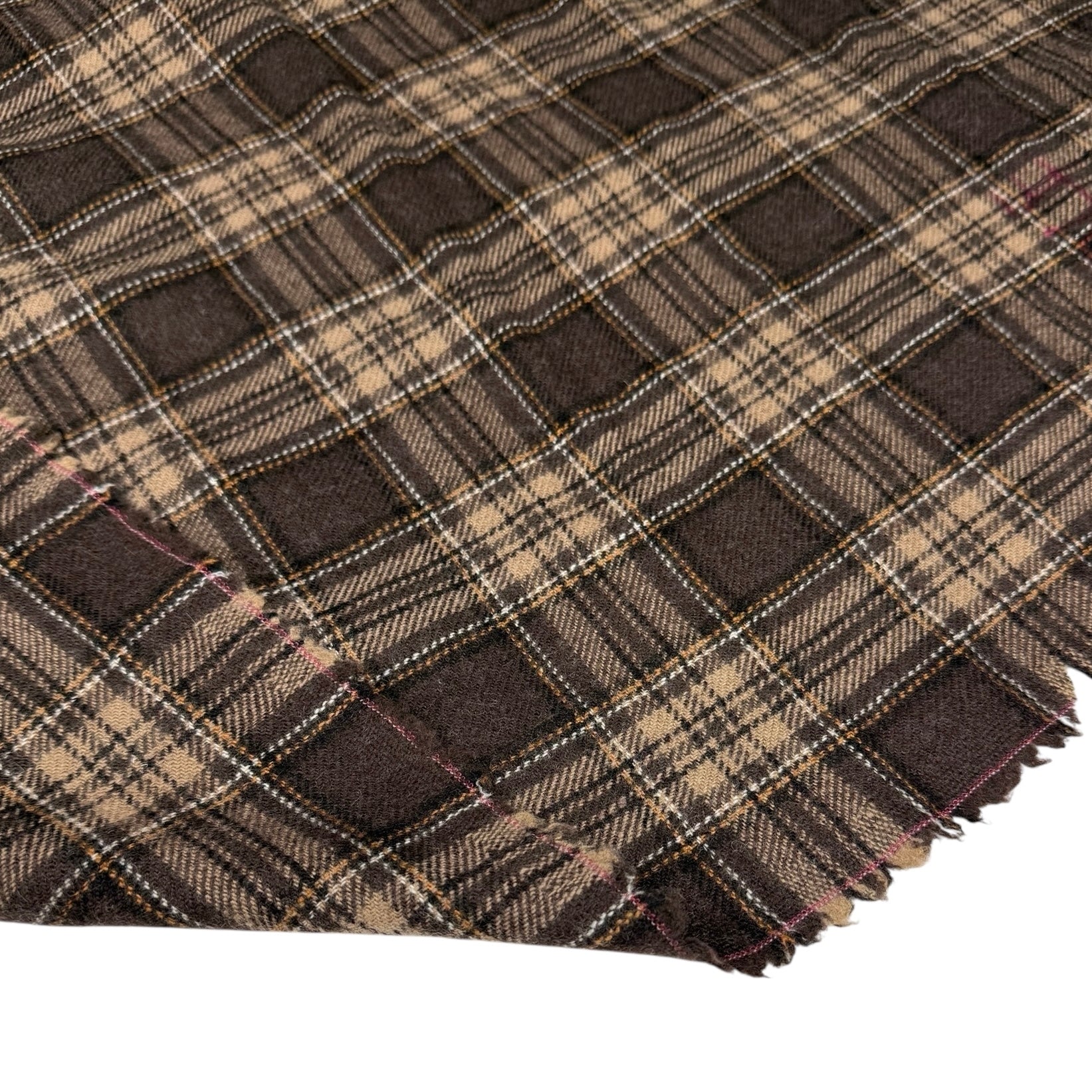 Plaid Wool Remnant - Brown/Orange/White