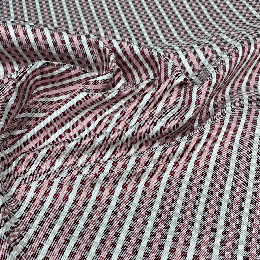 Plaid Silk/Polyester - Red / Pink / White - Remnant