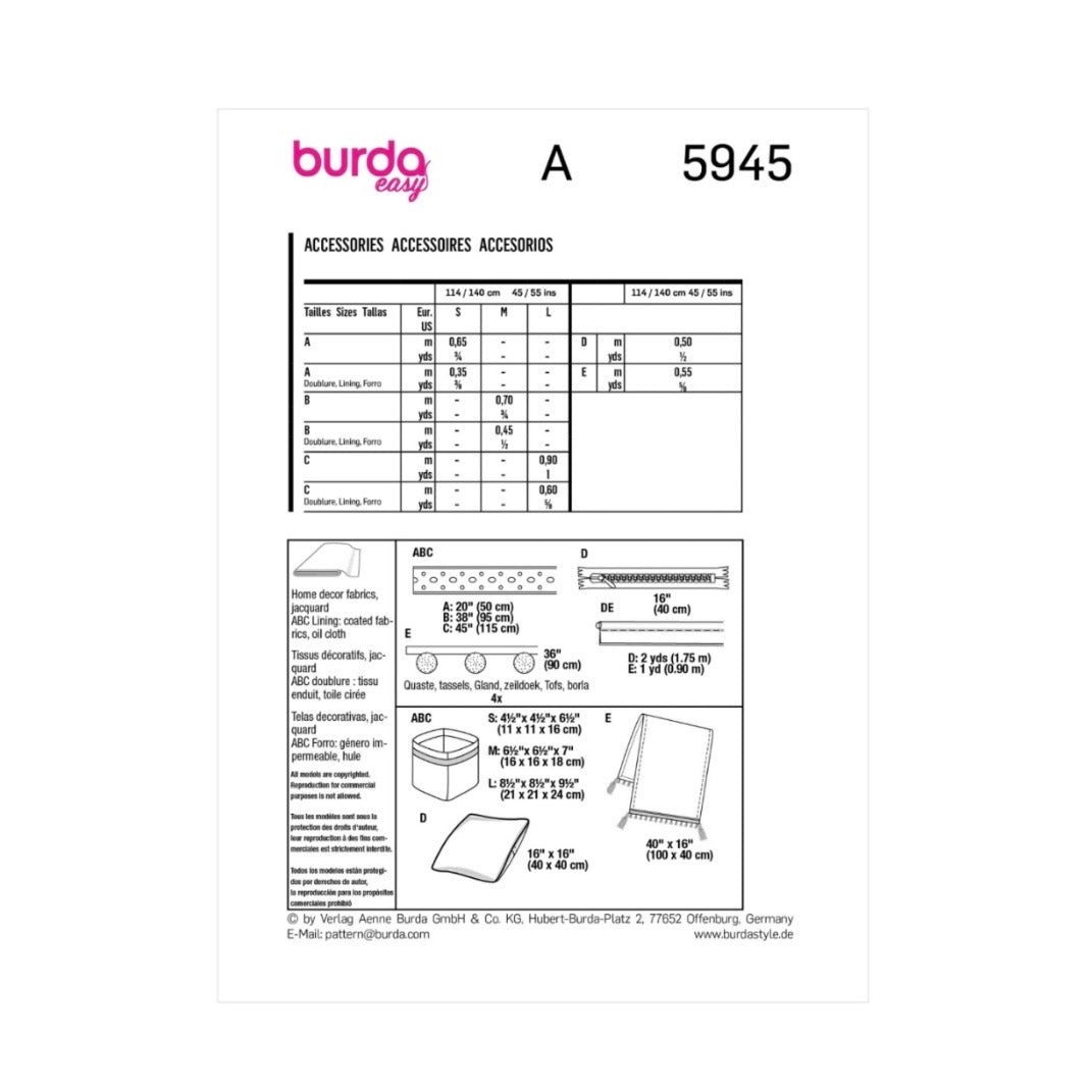 Burda Easy 5945 - Accessories Sewing Pattern
