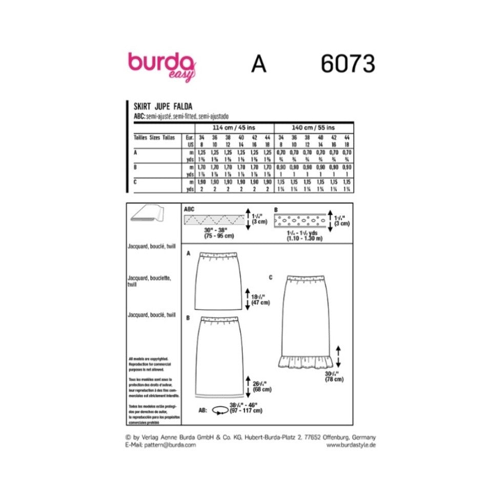 Burda Easy 6073 - Skirt Sewing Pattern