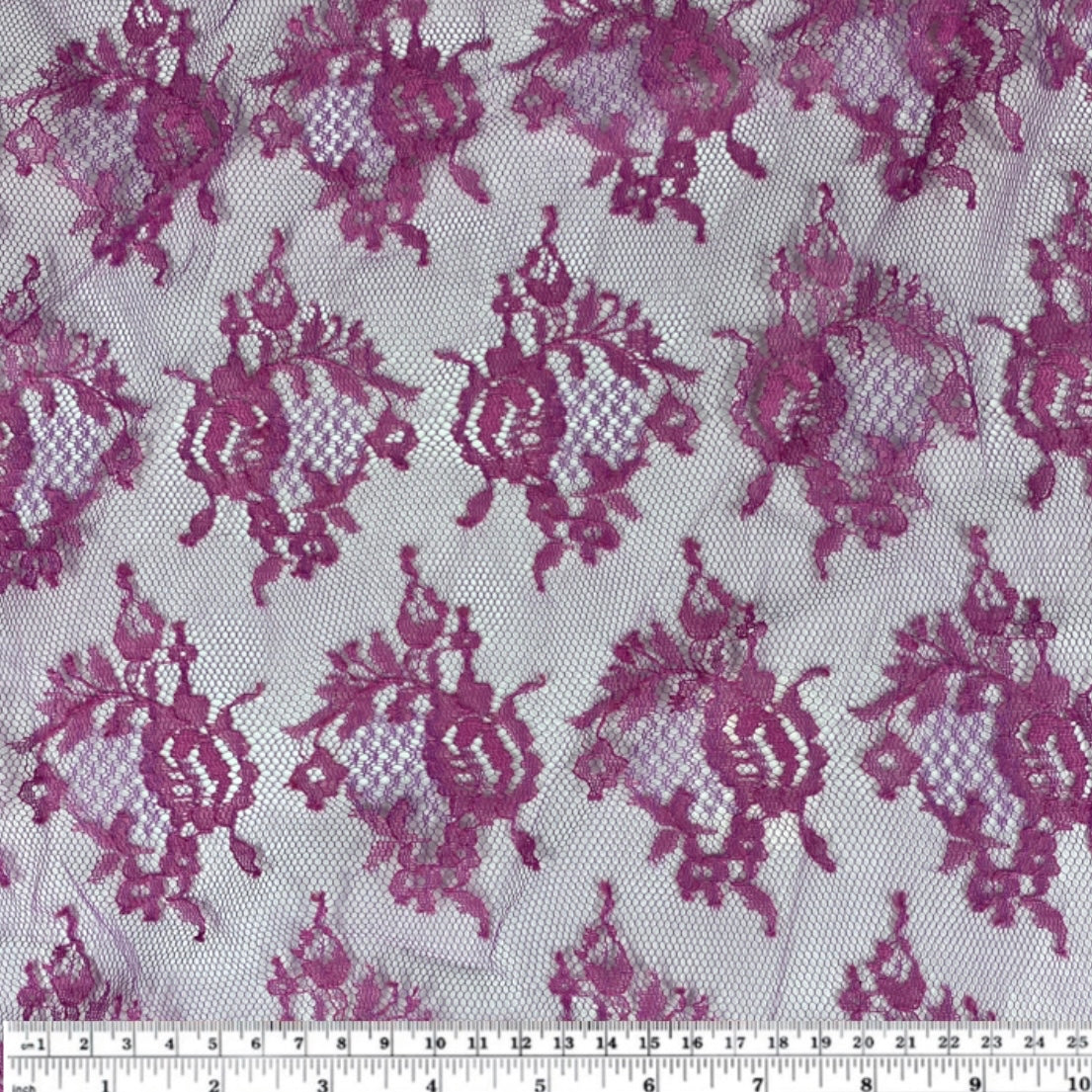 Two Tone Floral Corded Lace with Scalloped Edges - Purple/Pink