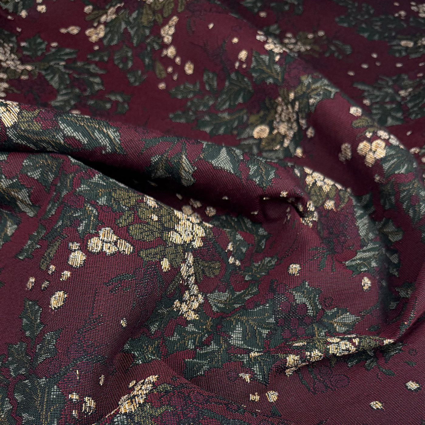 Floral Patterned Upholstery Remnant - Burgundy/Green/Gold