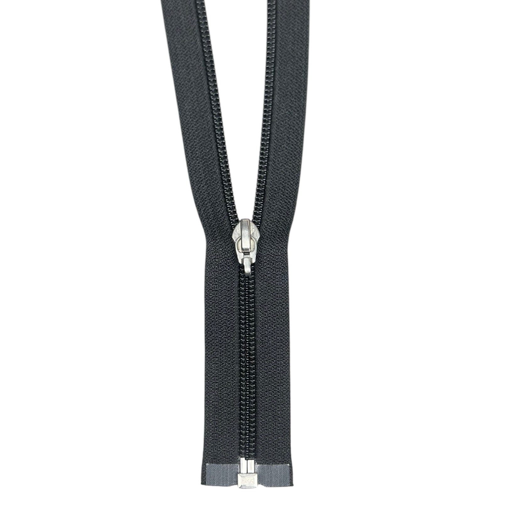 Coil One-Way Open End YKK Zipper 27” - Black/Silver