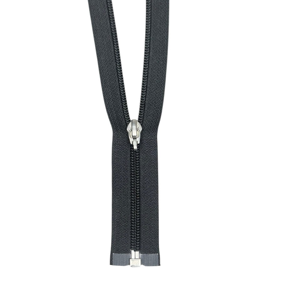 Coil One-Way Open End YKK Zipper 27” - Black/Silver
