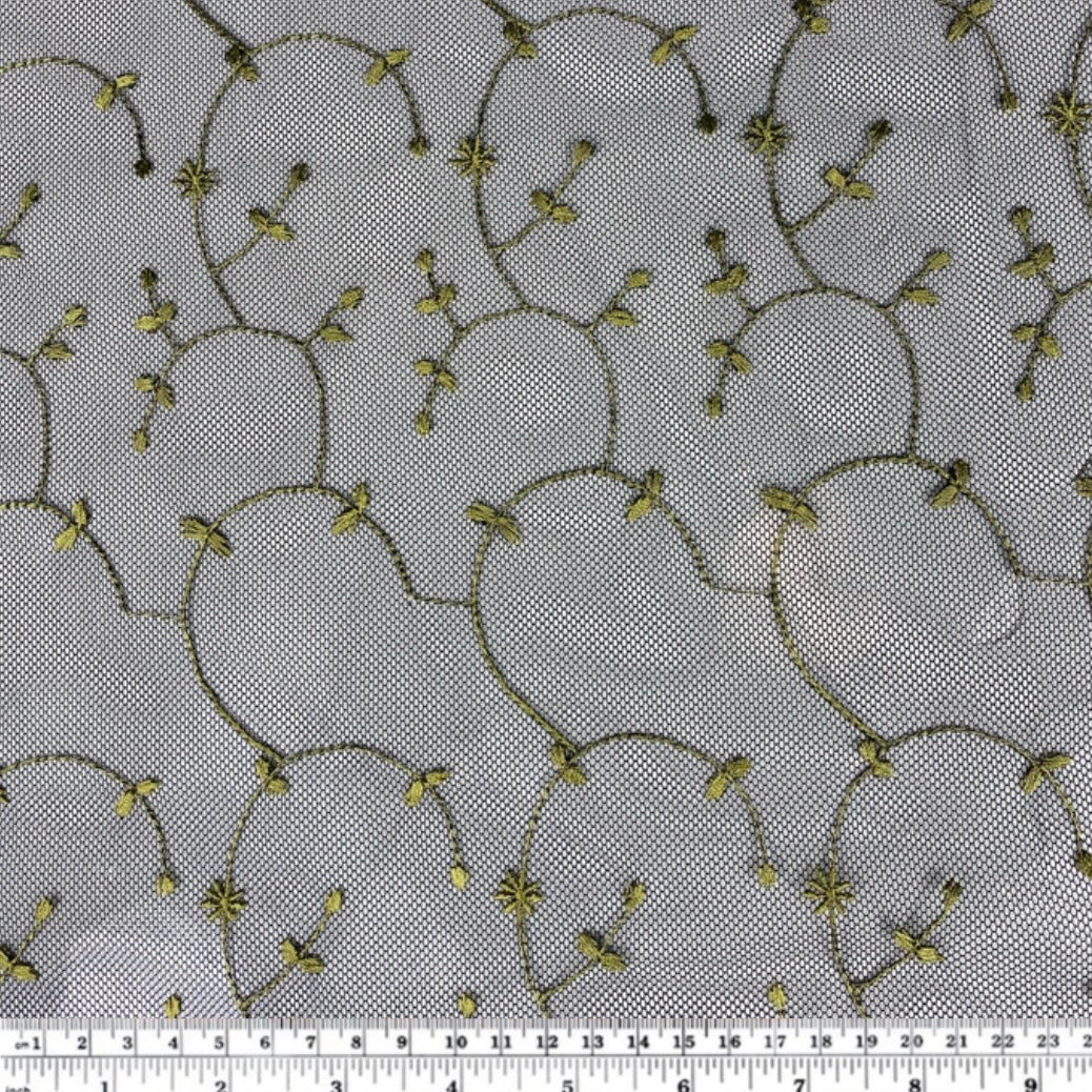 Floral Vines Embroidered Mesh - Black/