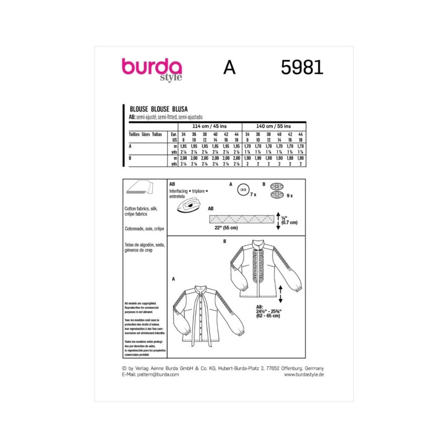 Burda Style 5981 - Blouse Sewing Pattern