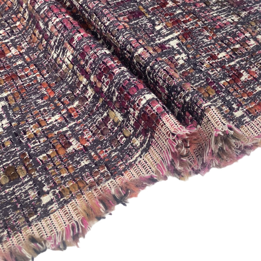 Boucle Upholstery Remnant  - Red/Purple/ Ivory