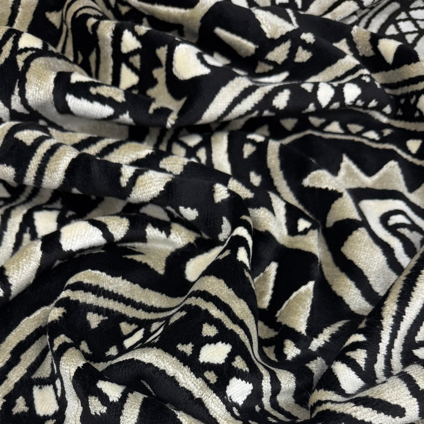 Paisley Cotton Velvet Upholstery Remnant - Cream/Beige/Black