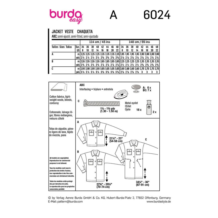 Burda Easy 6024- Jacket Sewing Pattern