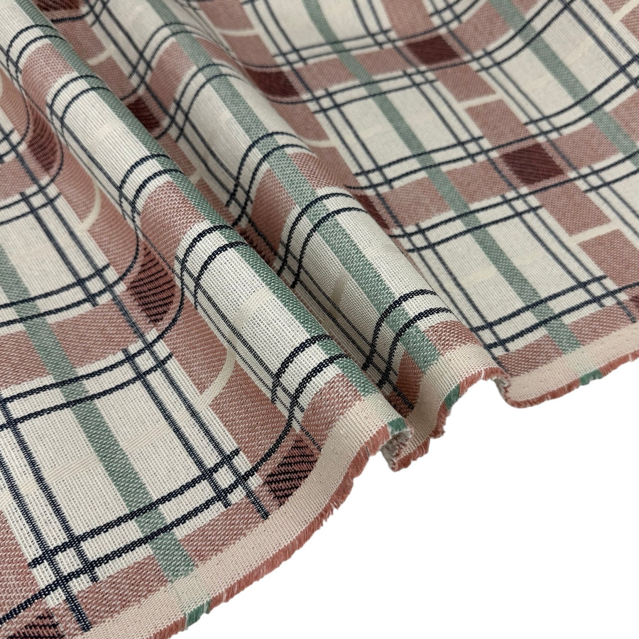 Plaid Cotton Blend Upholstery Remnant - Beige/Pink/Blue/Green