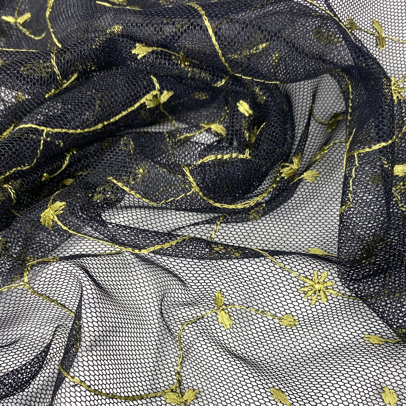 Floral Vines Embroidered Mesh - Black/