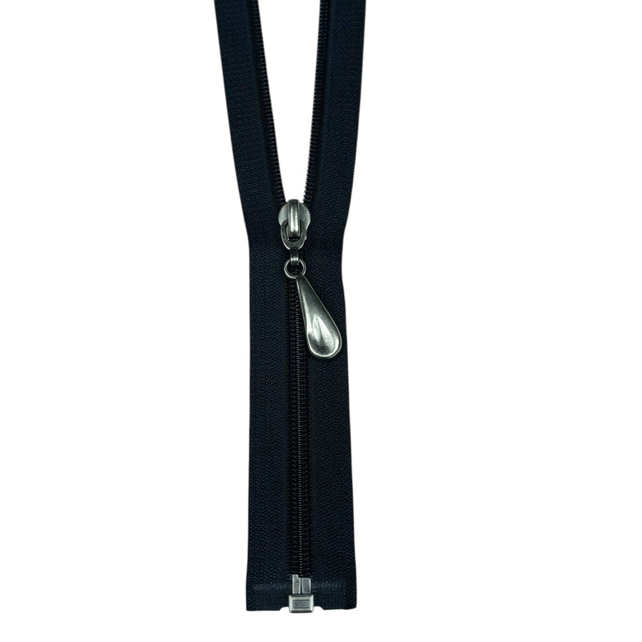 Opened-End Nylon Coil 19” Zipper - Black/Silver