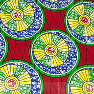 Waxed African Printed Cotton - Circles - Red/Green/Yellow/Blue