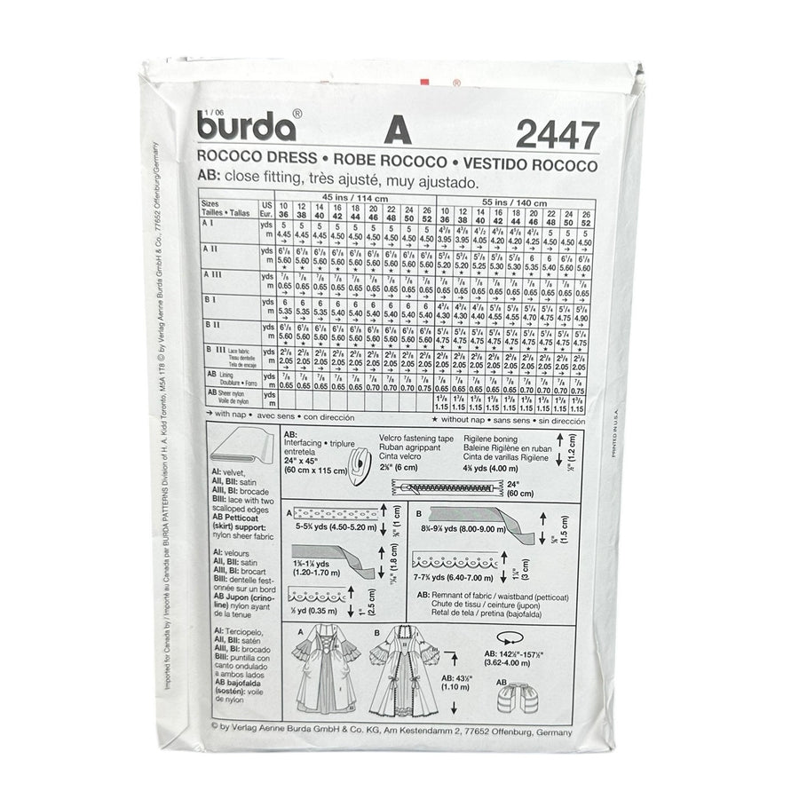 Burda 2447 Dress Costume Sewing Pattern