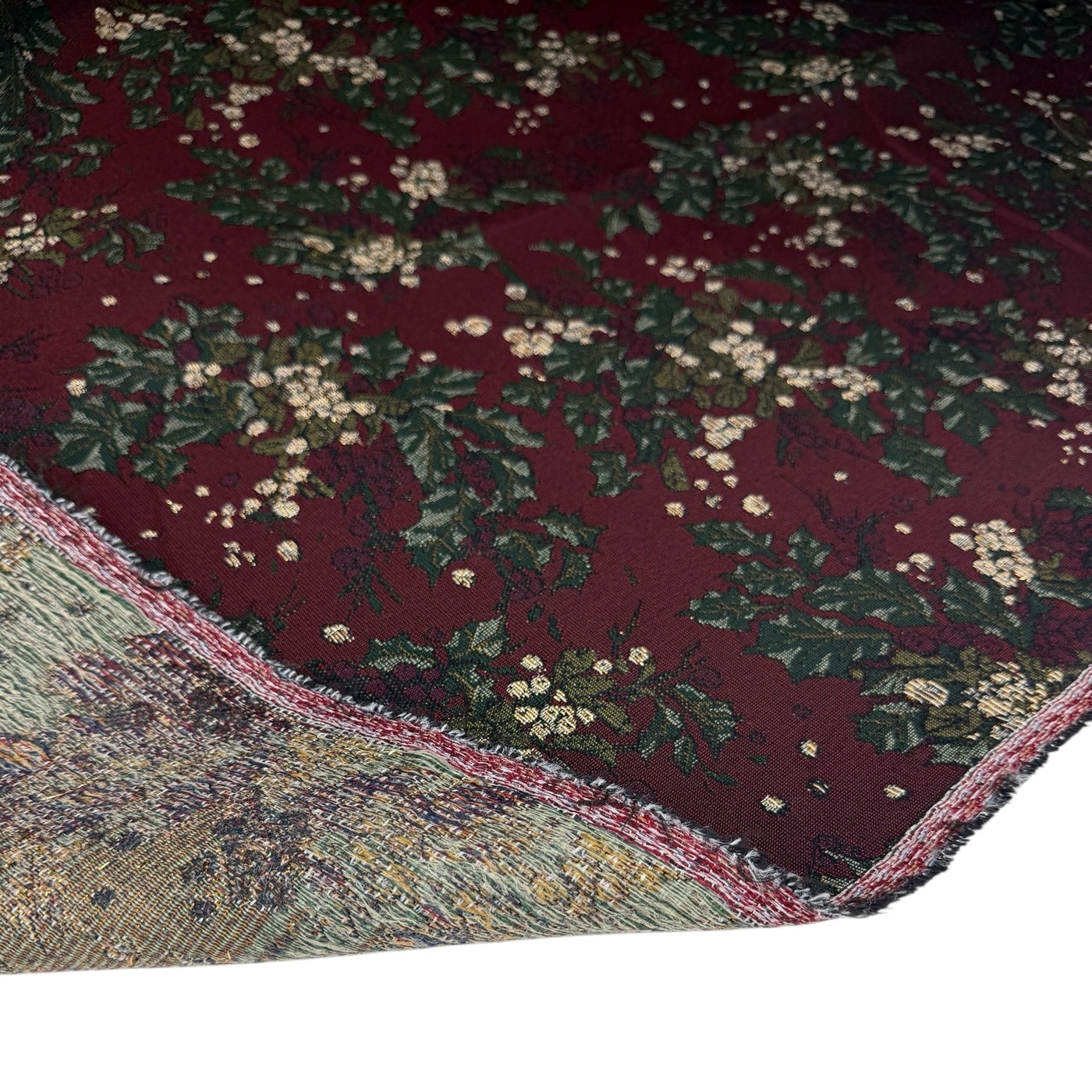 Floral Patterned Upholstery Remnant - Burgundy/Green/Gold