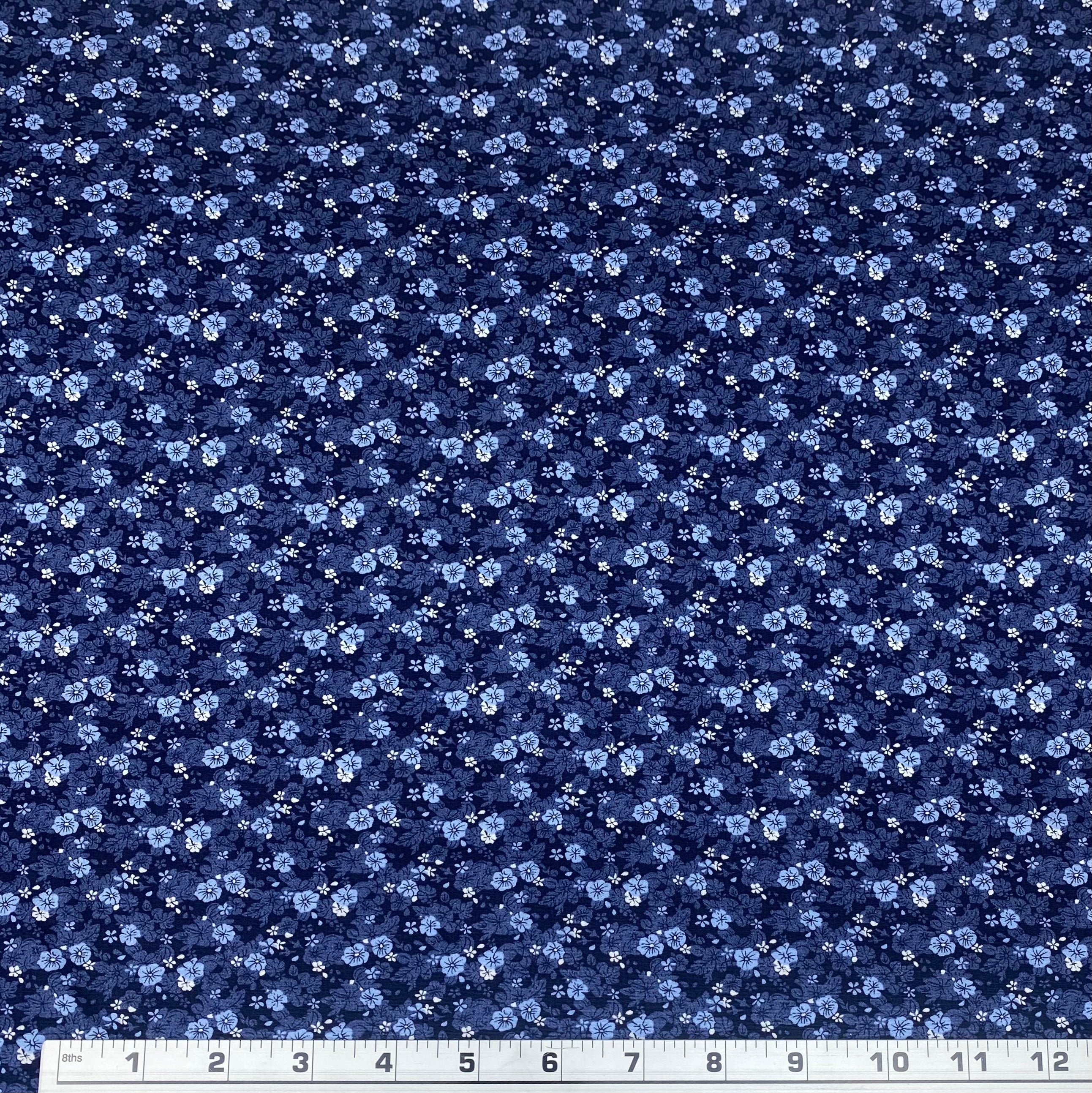 Small Floral Lightweight Printed Cotton - Navy/LightBlue/White