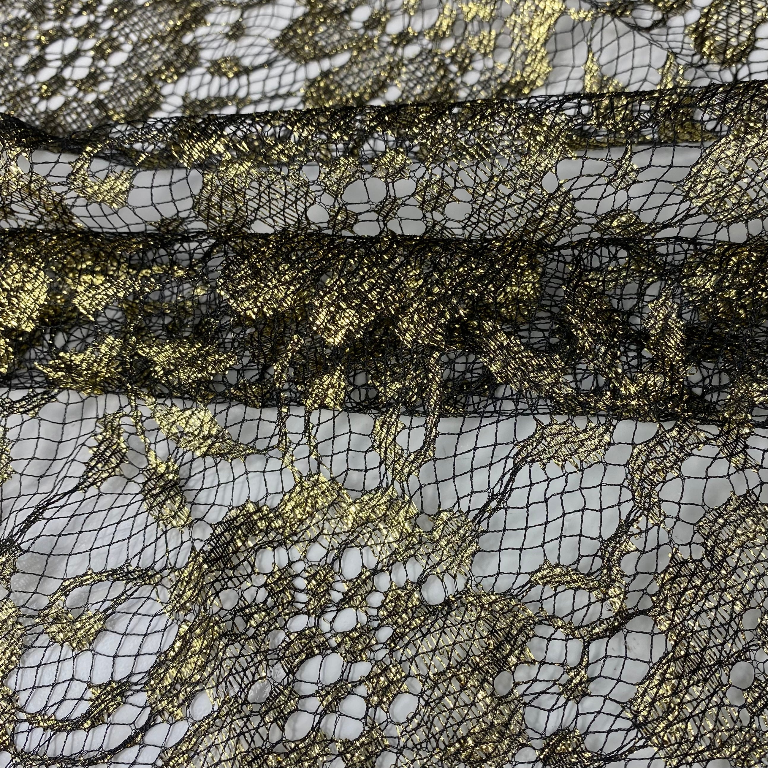 Floral Embroidered Lace - Black/Gold￼