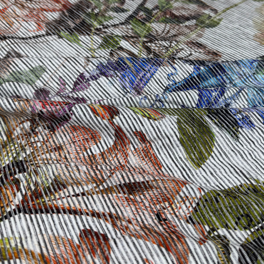 Striped Floral Printed Nylon Jersey - Grey/White/Green/Pink