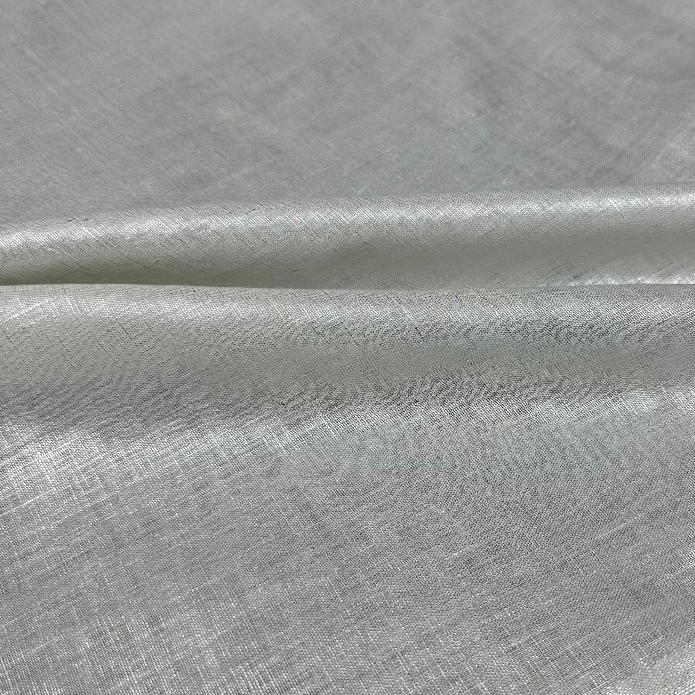 Lightweight Metallic Linen - Silver/White