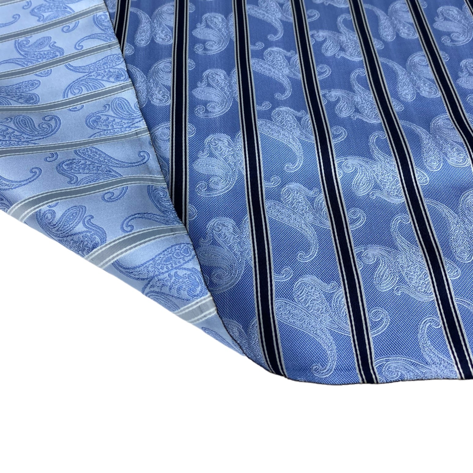 Striped Paisley Silk/Polyester Jacquard - Light Blue / White / Navy - Remnant