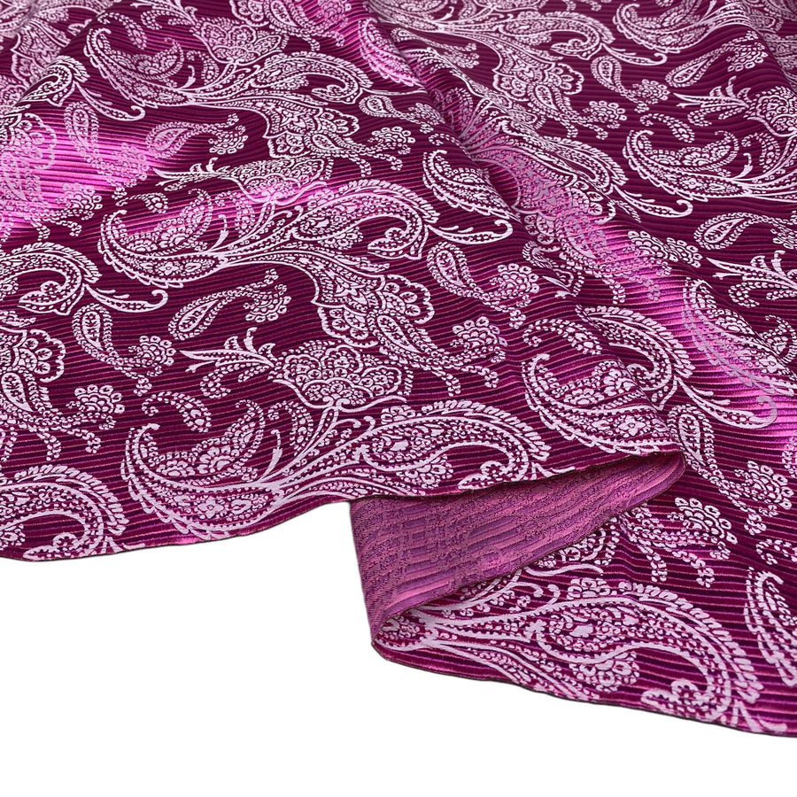 Striped Paisley Silk/Polyester Jacquard - Pink / Magenta / White - Remnant