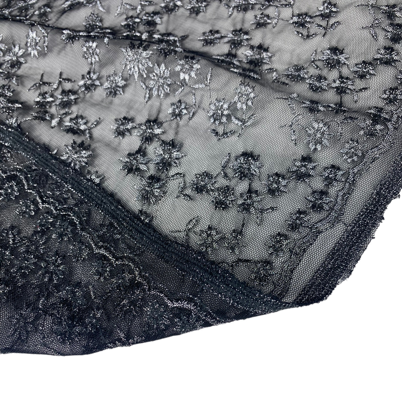 Floral Embroidered Mesh - Black/Silver