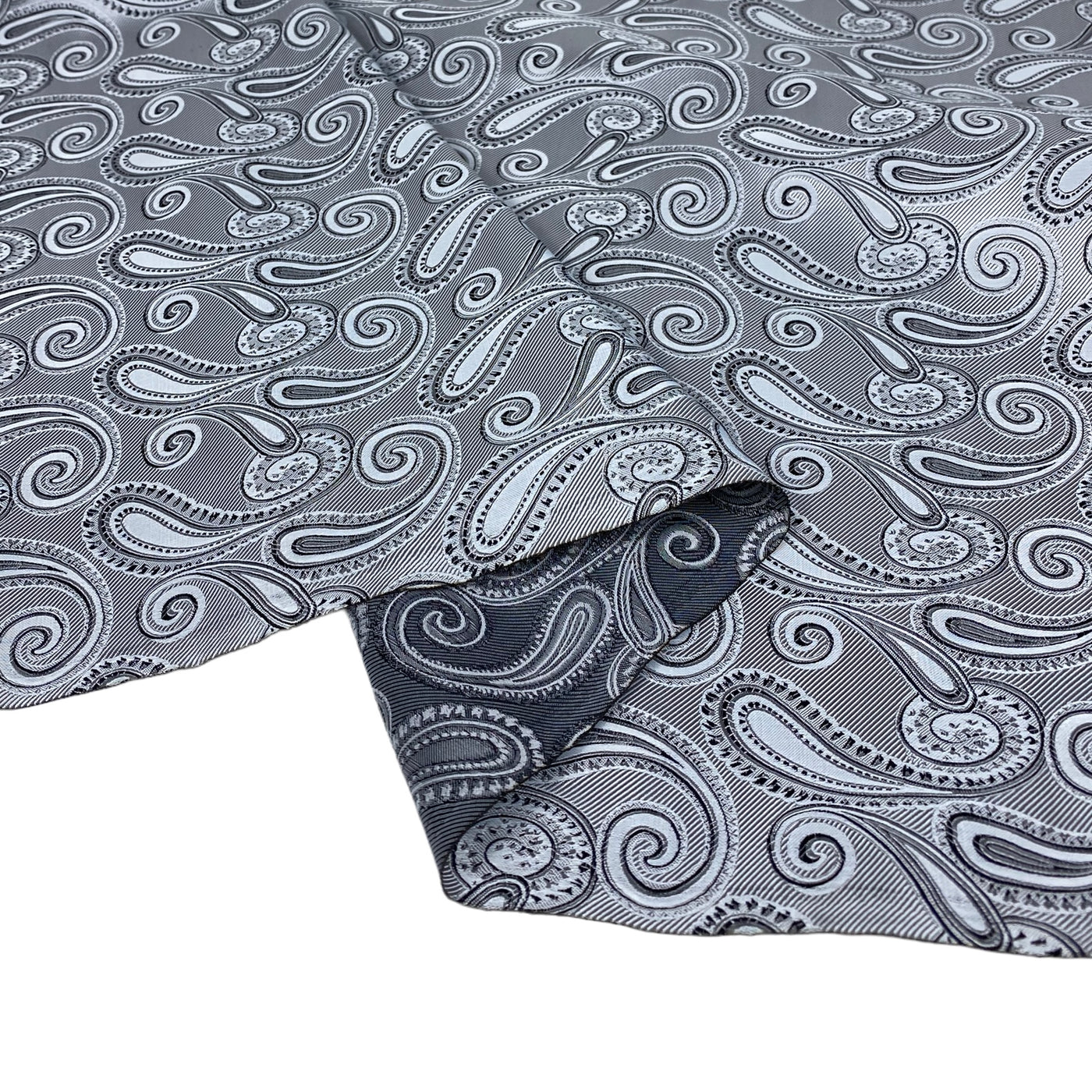 Paisley Silk/Polyester Jacquard - Grey / White / Black - Remnant