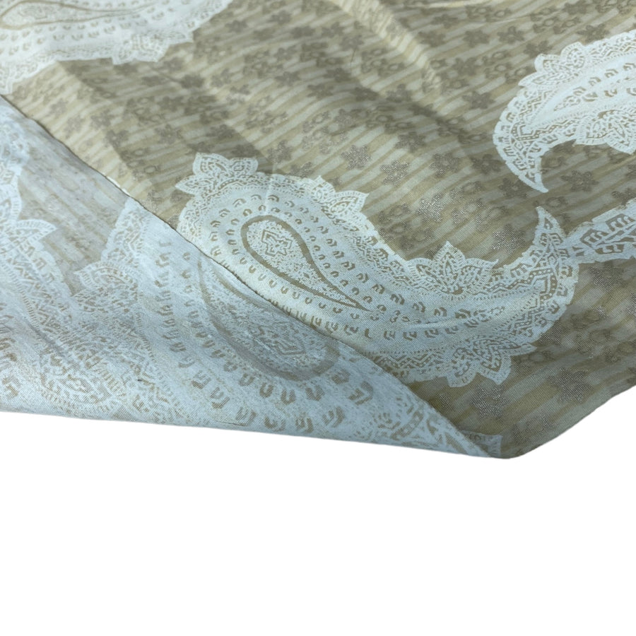 Large Paisley Printed Stretch Cotton - Beige/Silver