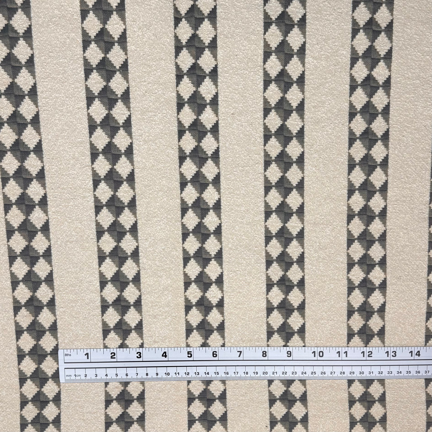 Woven Striped Diamond Patterned Cotton Blend Upholstery Remnant - Beige/Turquoise