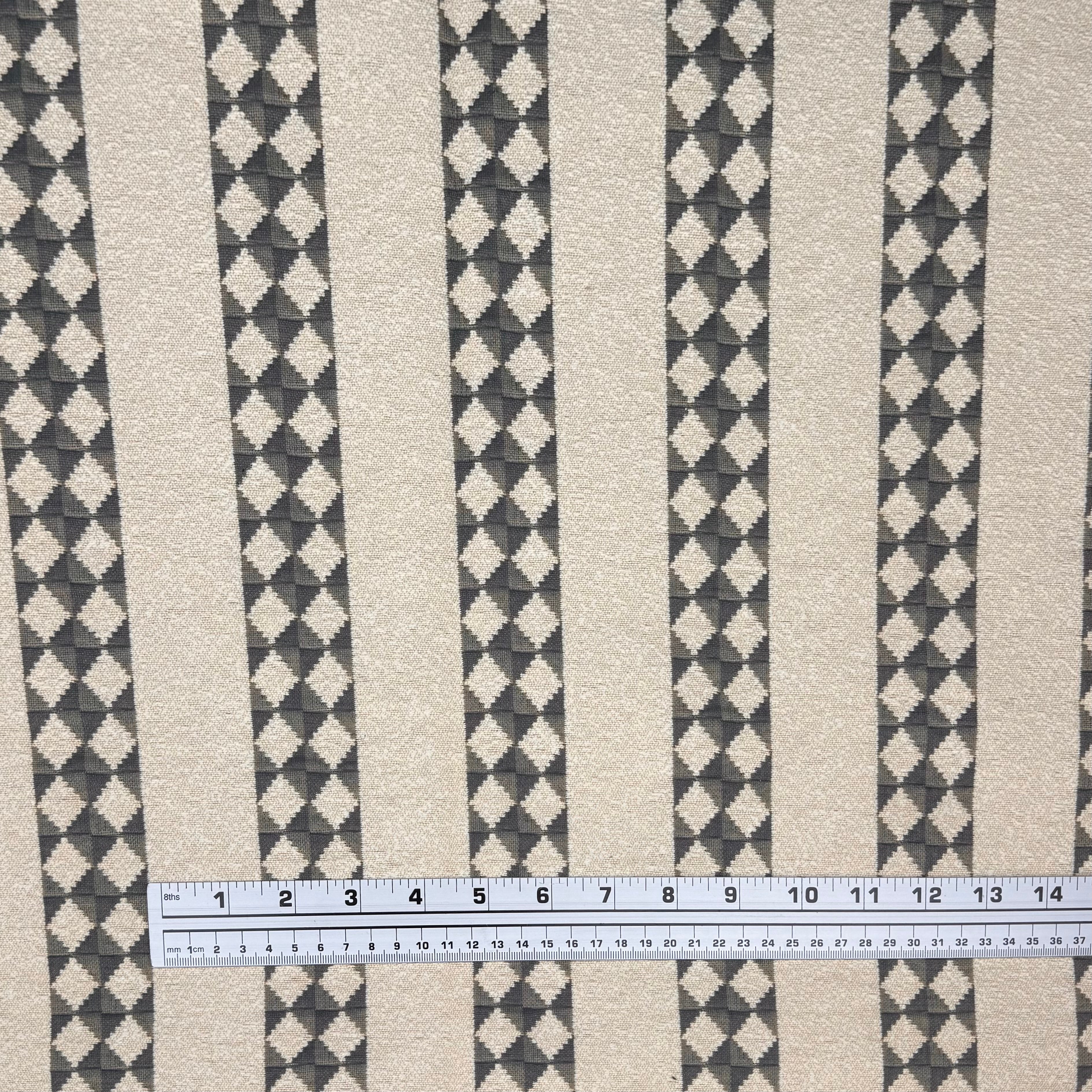 Woven Striped Diamond Patterned Cotton Blend Upholstery Remnant - Beige/Turquoise