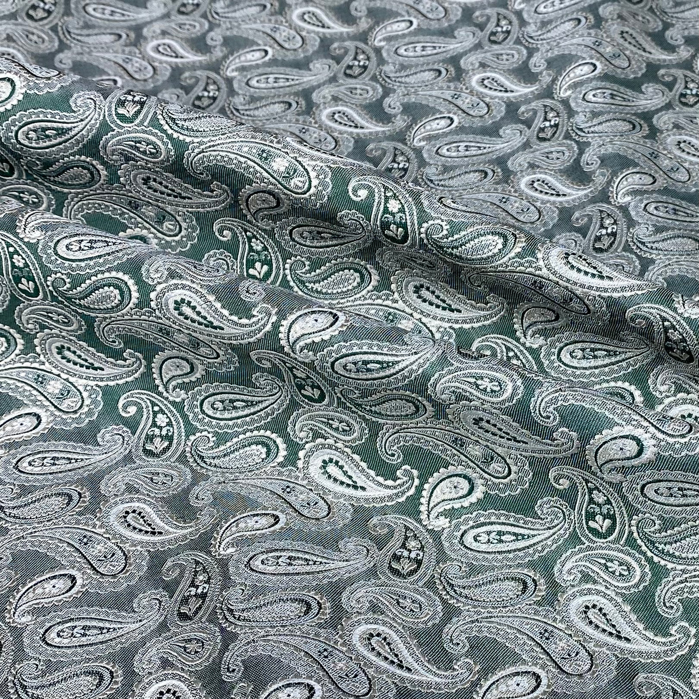 Paisley Silk/Polyester Jacquard - Green / Beige / White  - Remnant