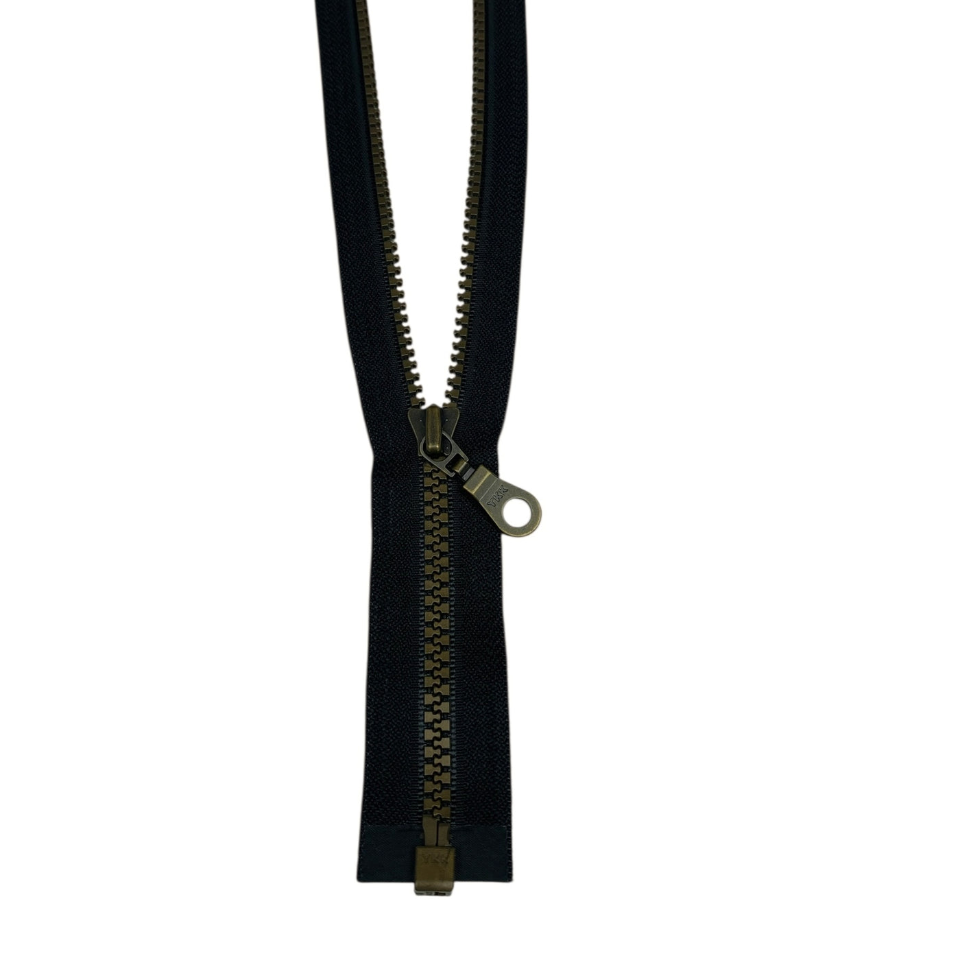 Open-End YKK Vislon Molded 28” Zipper - Black/Brass