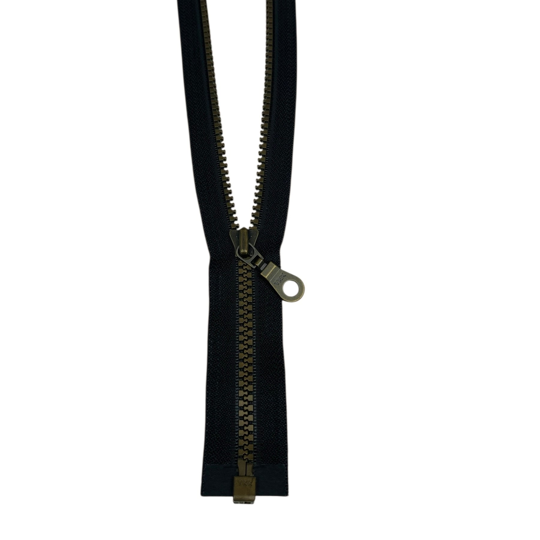 Open-End YKK Vislon Molded 28” Zipper - Black/Brass