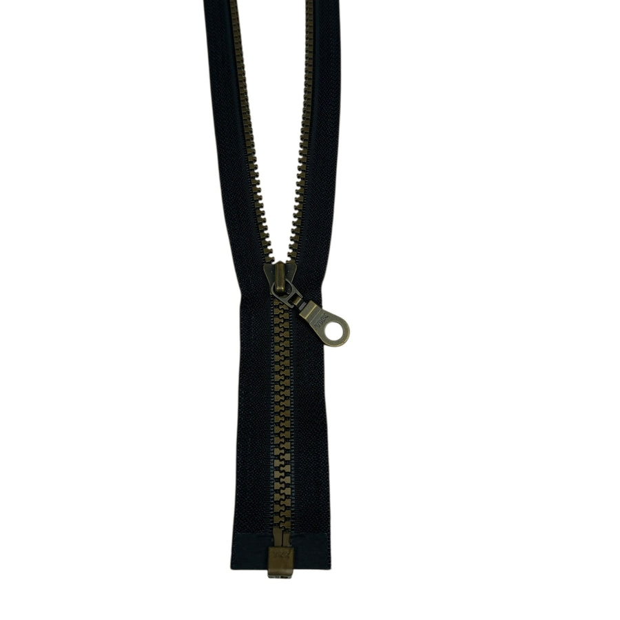 Open-End YKK Vislon Molded 28” Zipper - Black/Brass