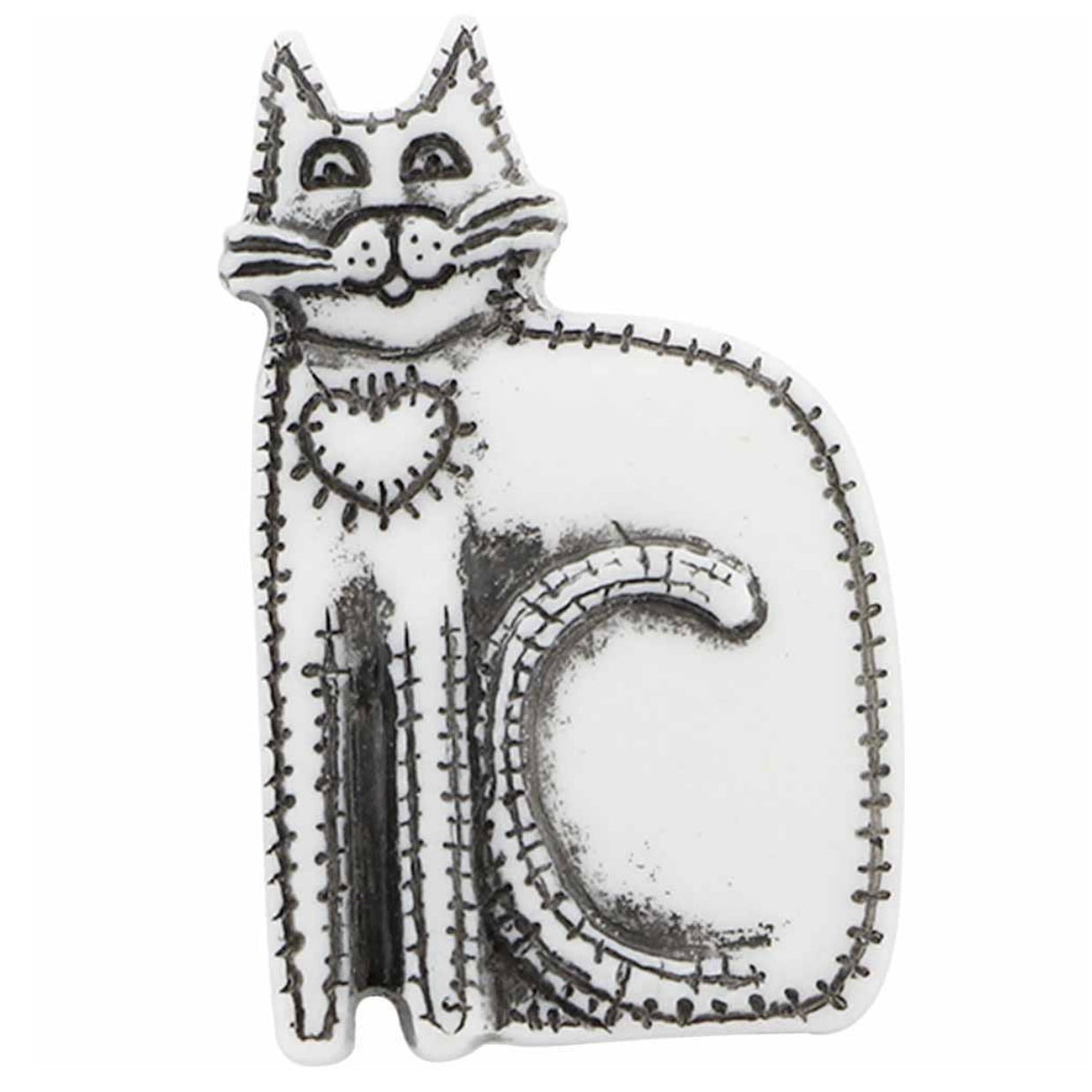 Cat Novelty Shank Button White/Black 30mm 2 count
