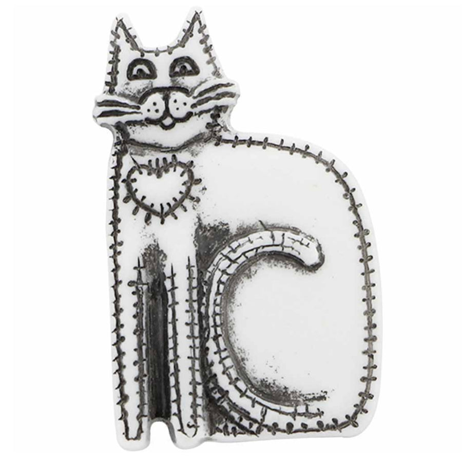 Cat Novelty Shank Button White/Black 30mm 2 count