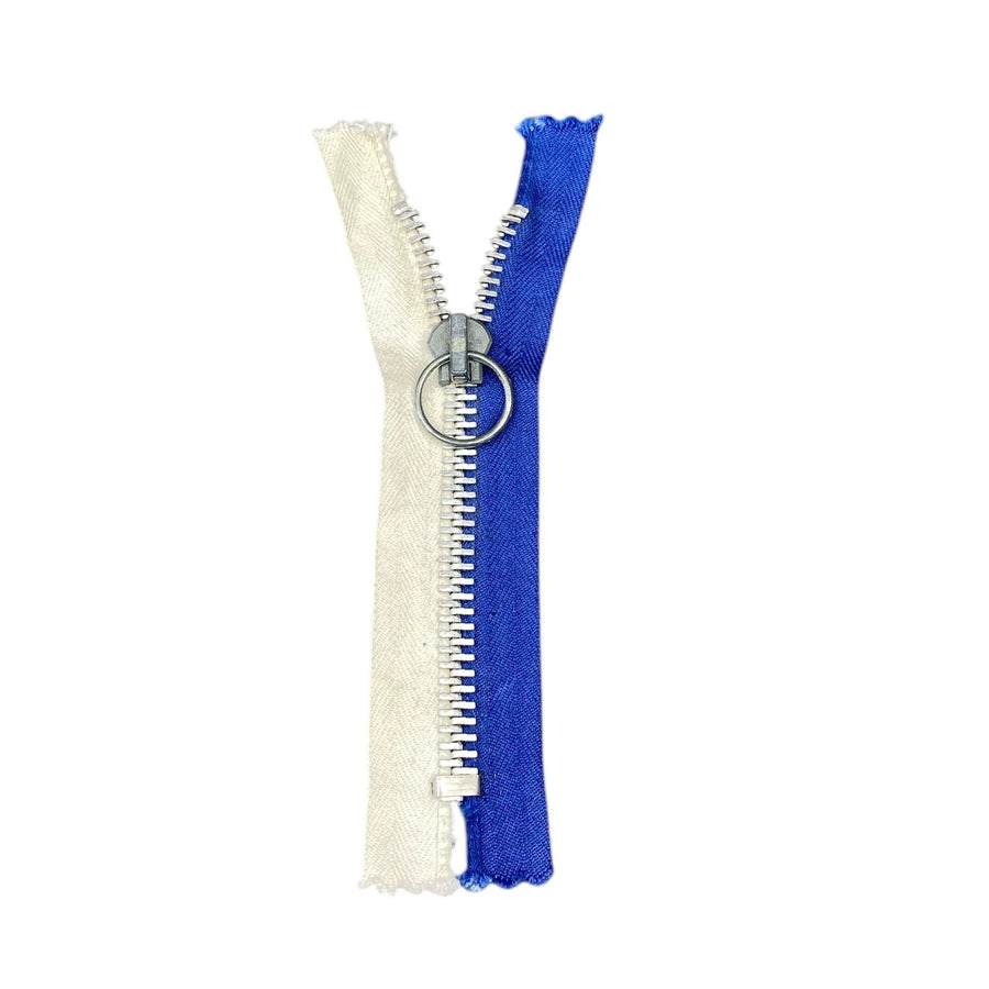 Closed-End Metal Zipper 6” - Ivory/Blue