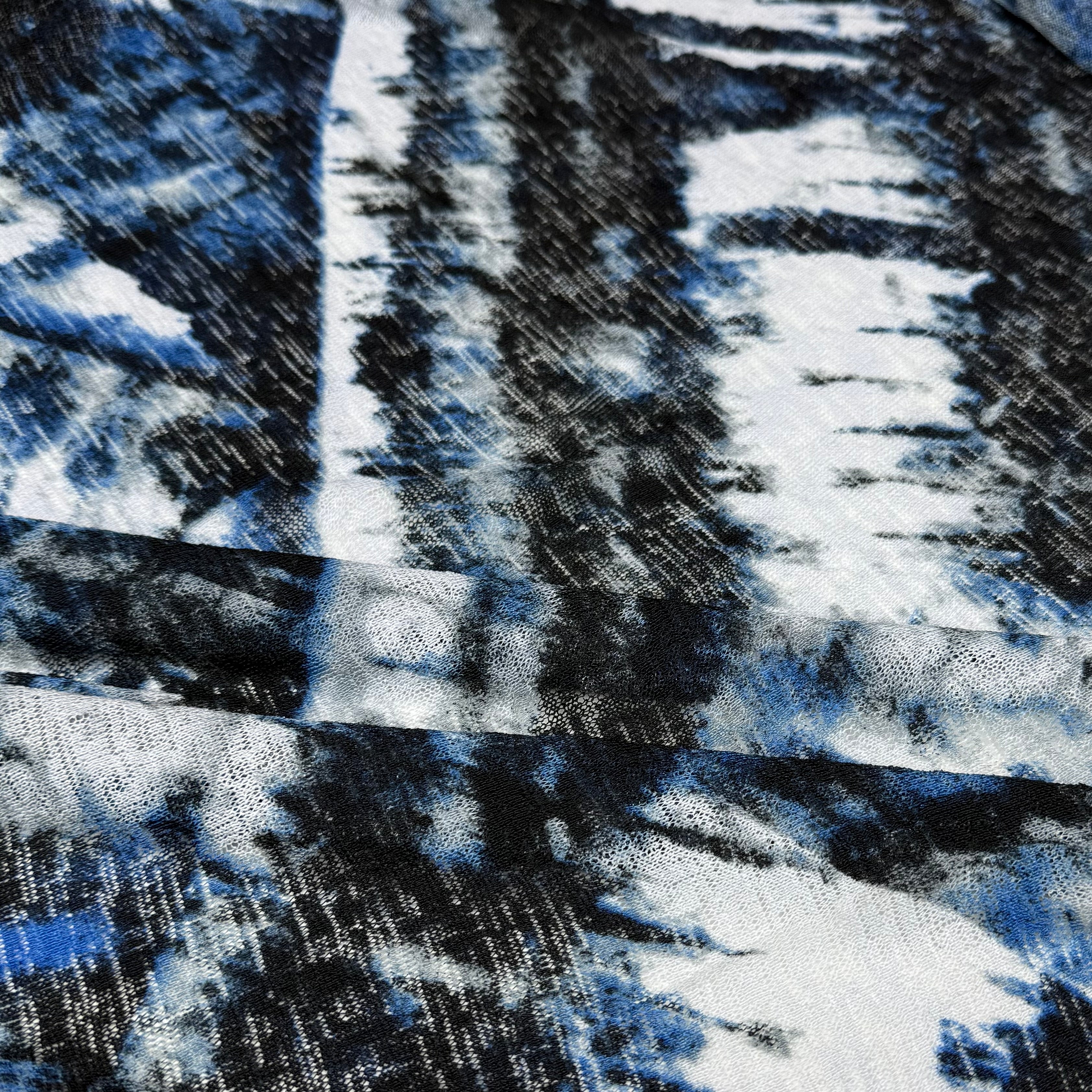 Abstract Printed Stretch Knit - Blue/Black/White