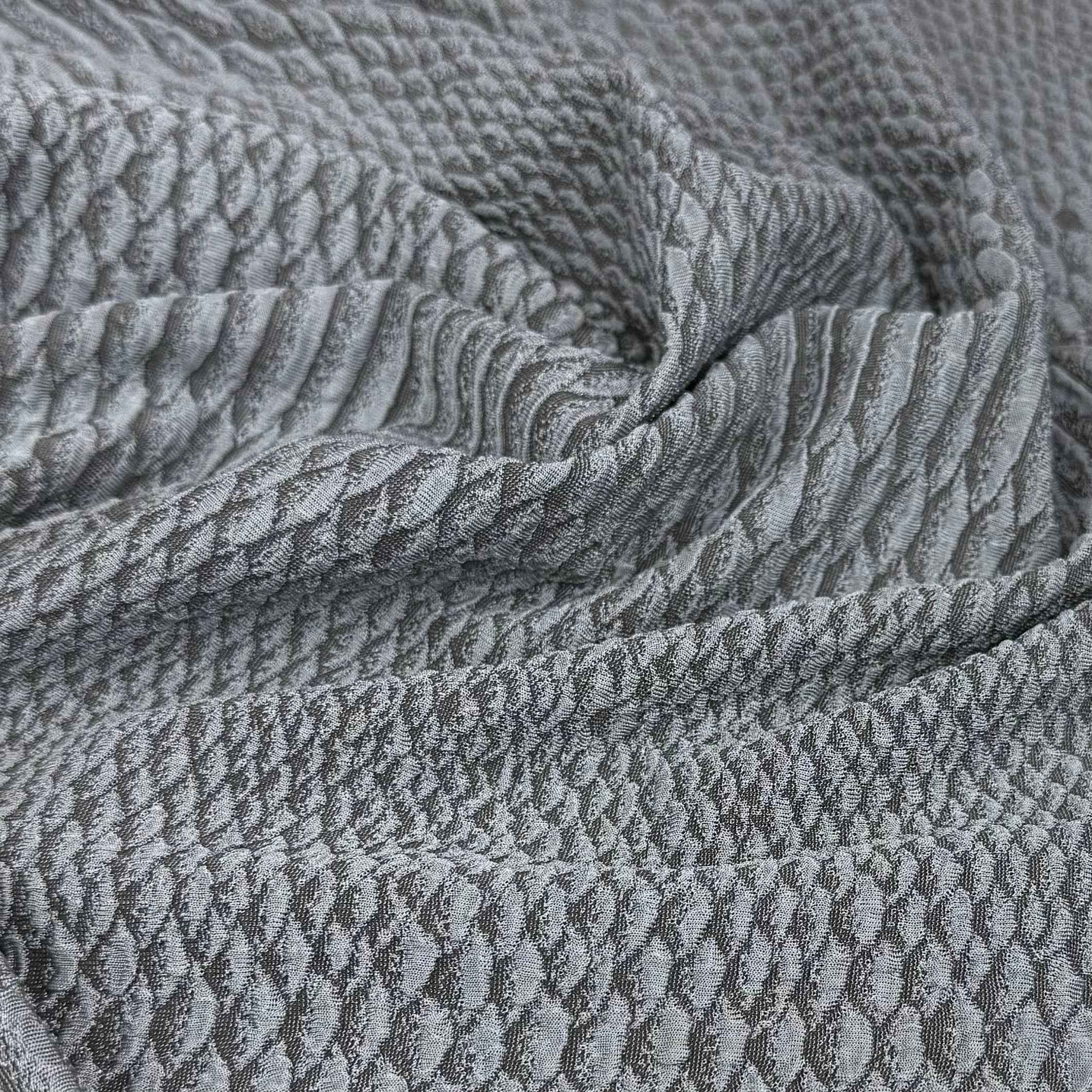 Snake Patterned Polyester Textured Stretch Knit - Grey
