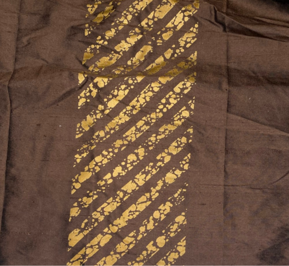Striped Silk Shantung - Brown/Gold