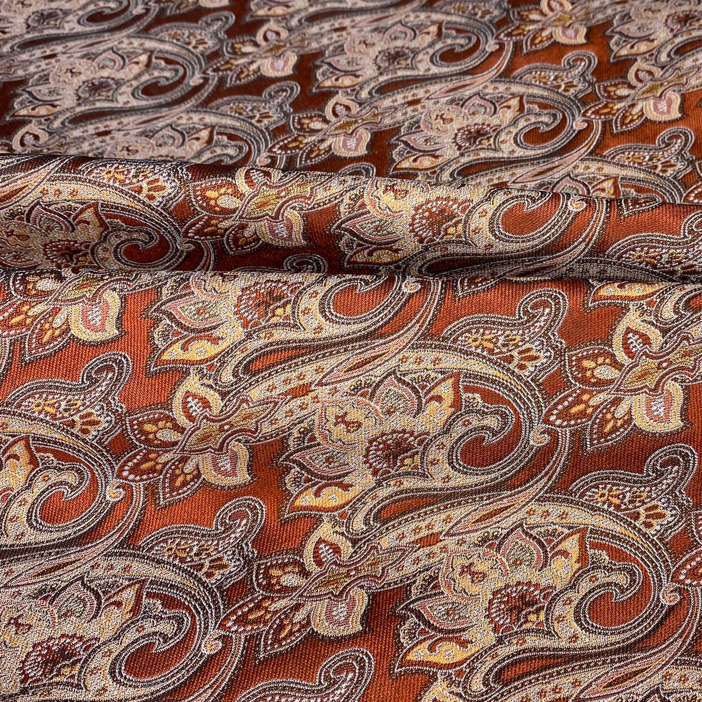 Paisley Silk/Polyester Jacquard - Rust Orange - Remnant
