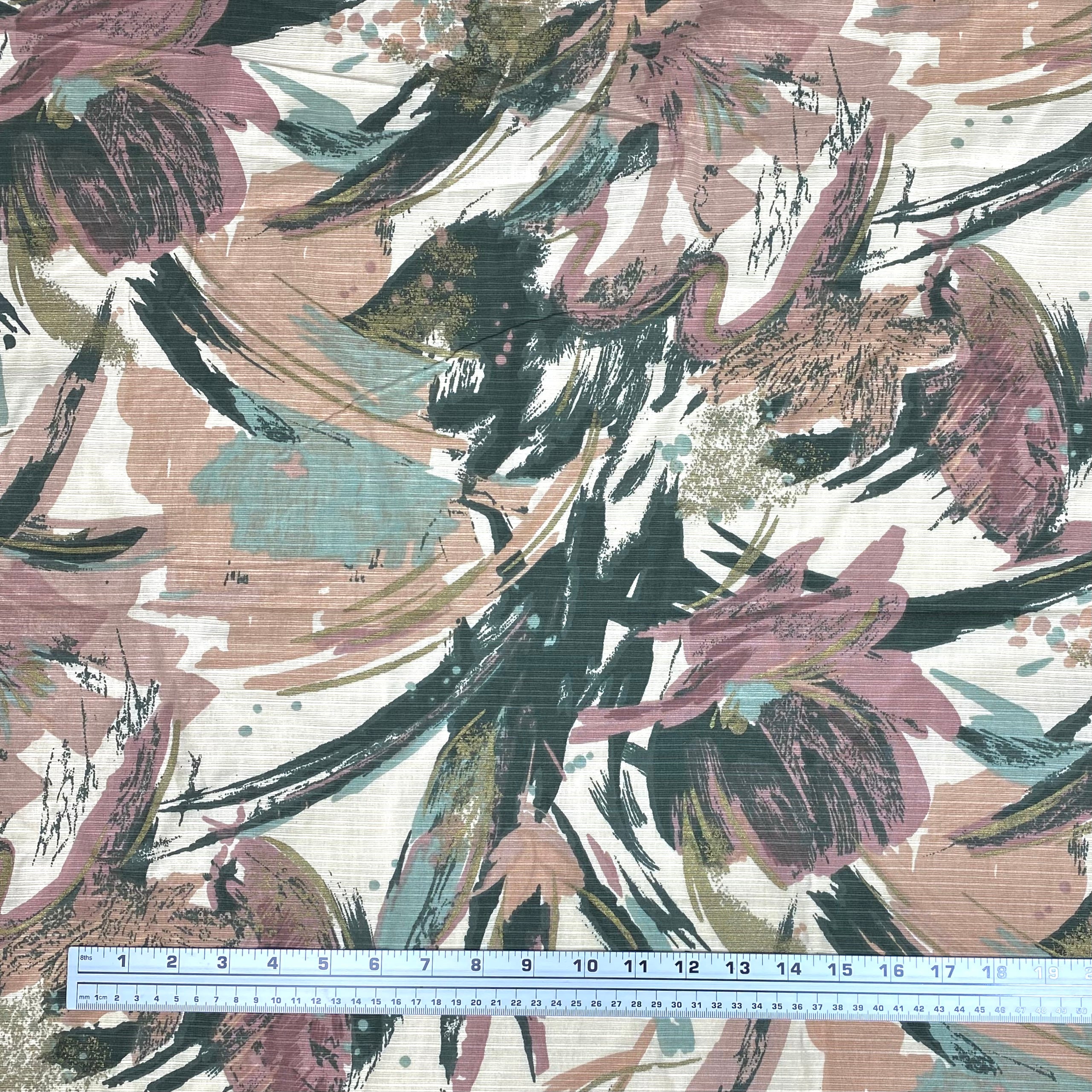 Patterned Upholstery Remnant  - Beige/Green/Pink