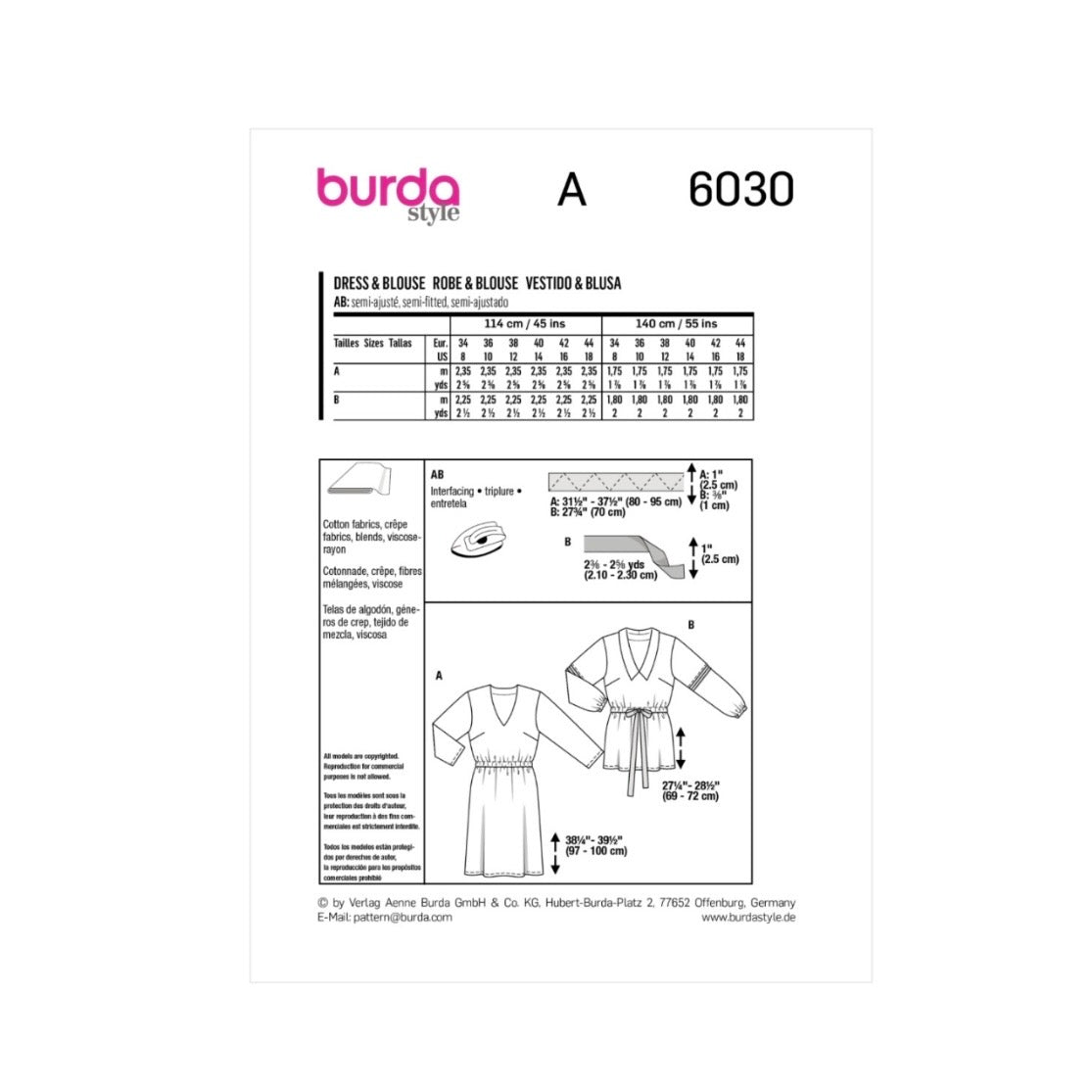 Burda Style 6030 - Dress & Blouse Sewing Pattern