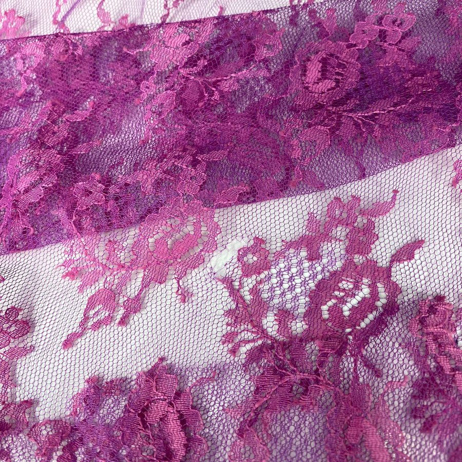 Two Tone Floral Corded Lace with Scalloped Edges - Purple/Pink