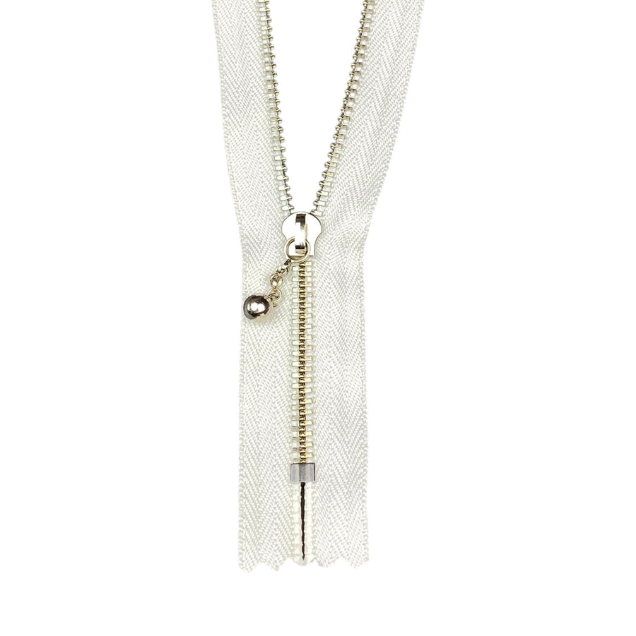 Closed-End Metal Zipper - Ivory/Silver
