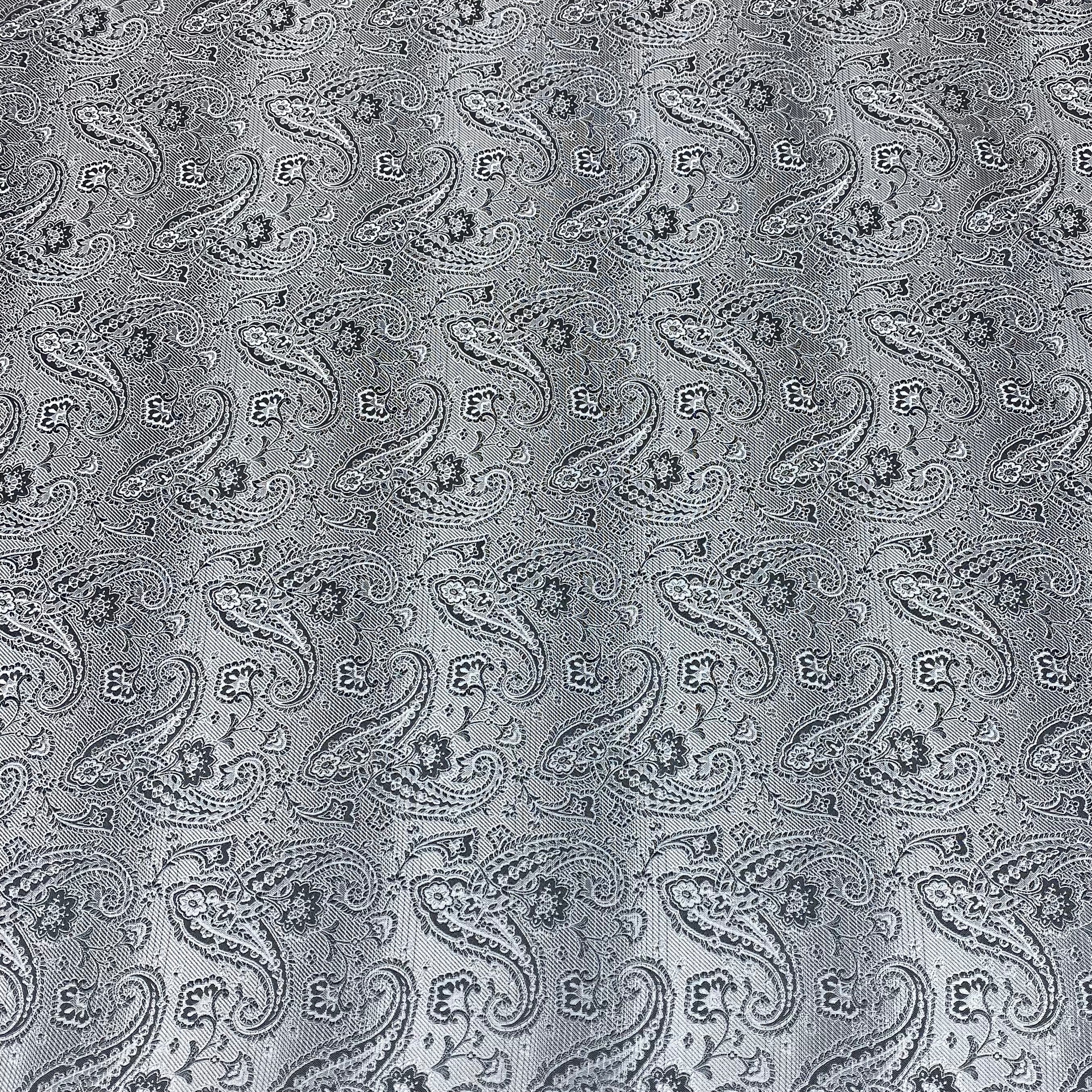 Paisley Silk/Polyester Jacquard - Grey / White - Remnant