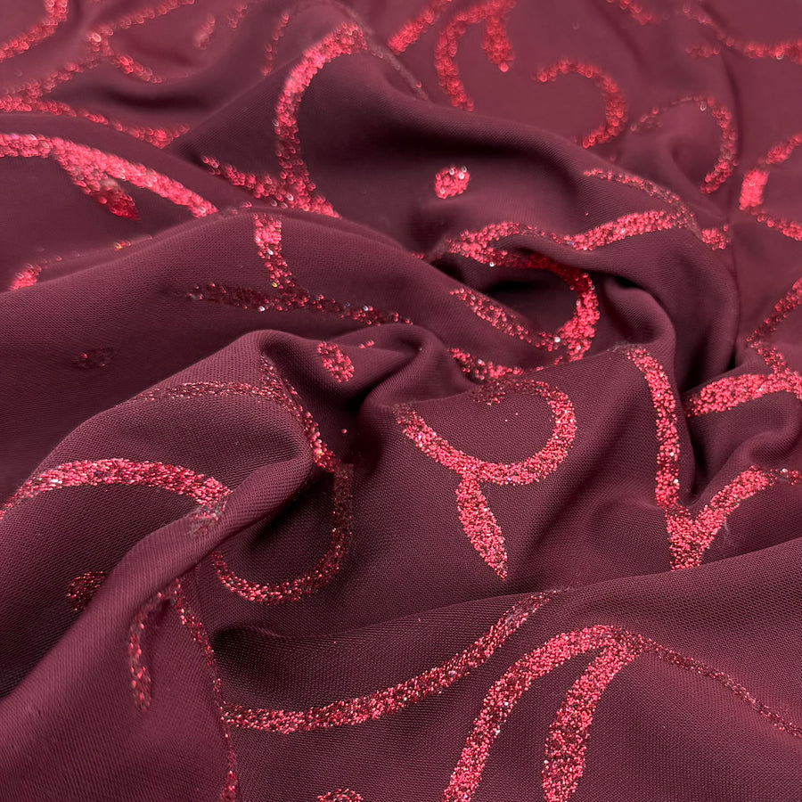 Patterned Glitter Polyester Knit - Burgundey/Red