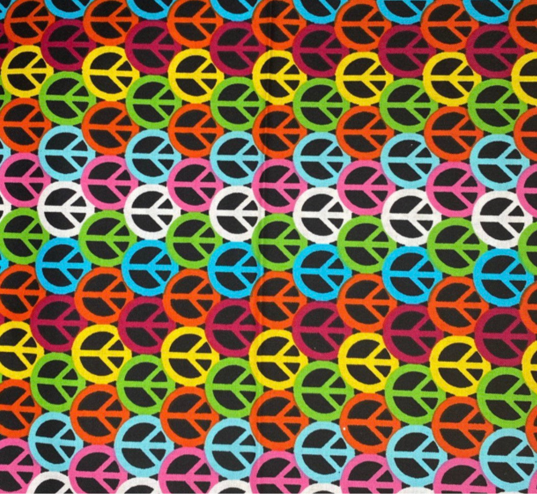 Quilting Cotton Remnant - Rainbow Peace Signs