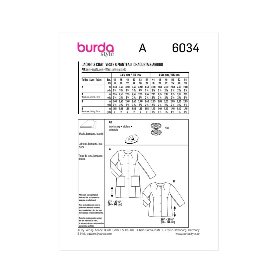 Burda Style 6034 - Jacket & Coat Sewing Pattern
