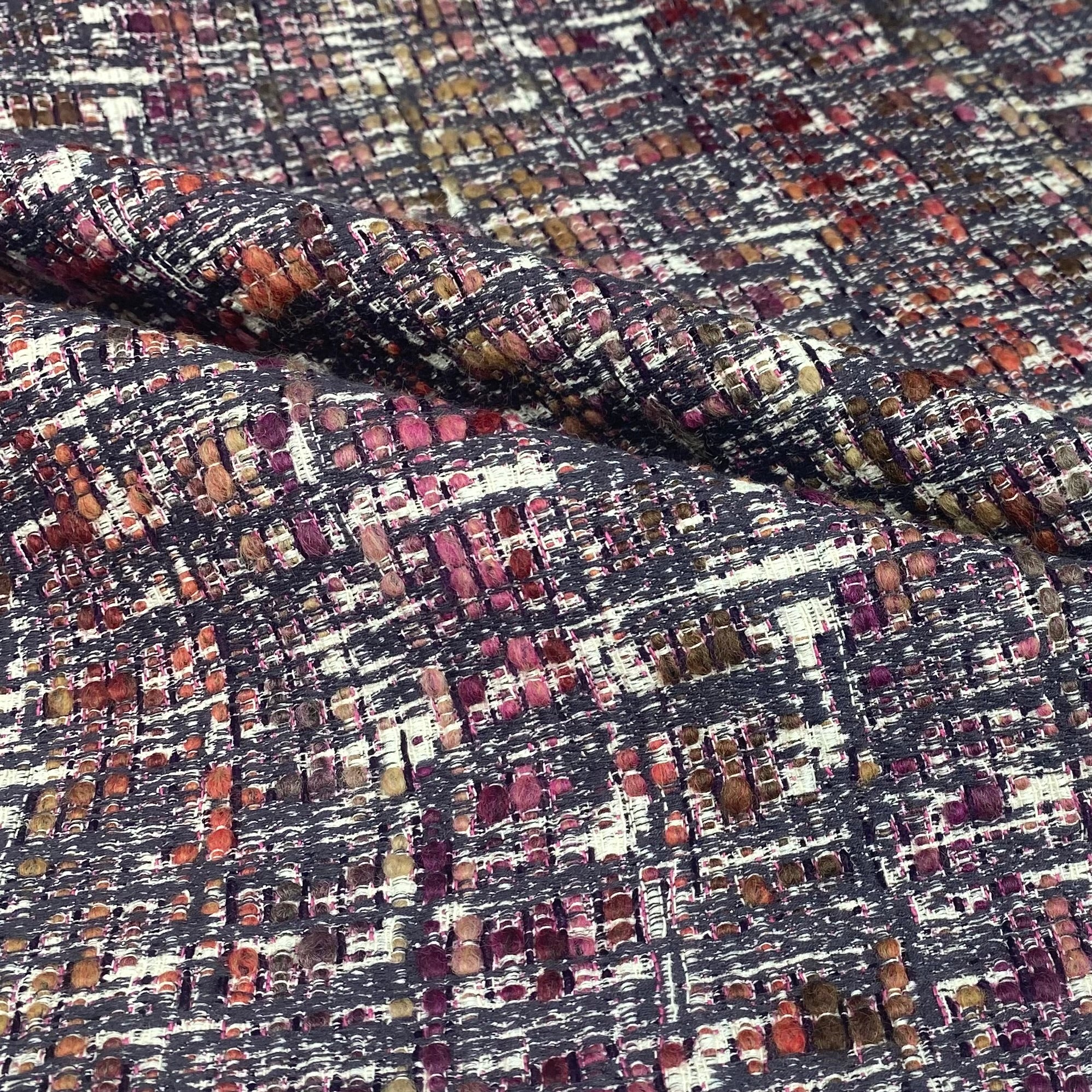 Boucle Upholstery Remnant  - Red/Purple/ Ivory